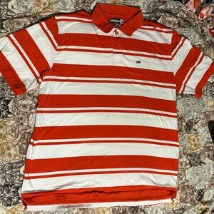 Orange and White Striped Ecko Polo Shirt